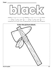 Free Thanksgiving axe color black coloring page and color worksheet, black worksheet for preschoolers to learn colors, printable PDF