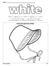 Free Thanksgiving bonnet color white coloring page and color worksheet, white worksheet for preschoolers to learn colors, printable PDF