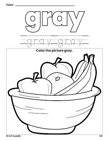 Free Thanksgiving fruit color gray coloring page and color worksheet, gray worksheet for preschoolers to learn colors, printable PDF