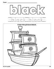 Free Thanksgiving Mayflower color black coloring page and color worksheet, black worksheet for preschoolers to learn colors, printable PDF