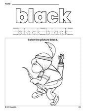 Free Thanksgiving Native American color black coloring page and color worksheet, black worksheet for preschoolers to learn colors, printable PDF