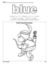 Free Thanksgiving Native American color blue coloring page and color worksheet, blue worksheet for preschoolers to learn colors, printable PDF