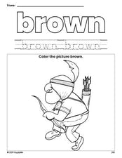 Free Thanksgiving Native American color brown coloring page and color worksheet, brown worksheet for preschoolers to learn colors, printable PDF