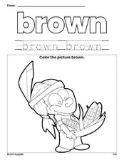 Free Thanksgiving Native American color brown coloring page and color worksheet, brown worksheet for preschoolers to learn colors, printable PDF