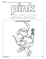 Free Thanksgiving Native American color pink coloring page and color worksheet, pink worksheet for preschoolers to learn colors, printable PDF