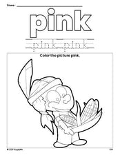 Free Thanksgiving Native American color pink coloring page and color worksheet, pink worksheet for preschoolers to learn colors, printable PDF