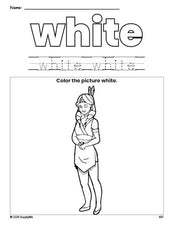 Free Thanksgiving Native American color white coloring page and color worksheet, white worksheet for preschoolers to learn colors, printable PDF