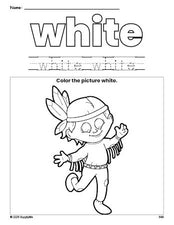 Free Thanksgiving Native American color white coloring page and color worksheet, white worksheet for preschoolers to learn colors, printable PDF