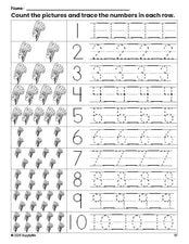 Free printable Thanksgiving Native American counting worksheet for preschool and pre-k with number tracing practice 1-10, PDF