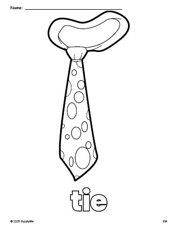 Free printable tie coloring page for preschool, pre-k, and kindergarten, PDF