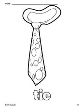 Free printable tie coloring page for preschool, pre-k, and kindergarten, PDF