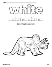 Free triceratops color white coloring page and color worksheet, white worksheet for preschoolers to learn colors, printable PDF