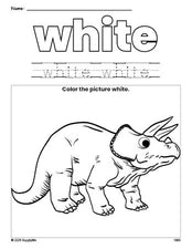 Free triceratops color white coloring page and color worksheet, white worksheet for preschoolers to learn colors, printable PDF