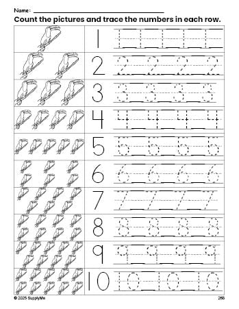 Free printable tucan counting worksheet for preschool and pre-k with number tracing practice 1-10, PDF