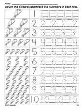 Free printable tucan counting worksheet for preschool and pre-k with number tracing practice 1-10, PDF