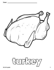 Free printable turkey Thanksgiving coloring page for preschool, pre-k, and kindergarten, PDF