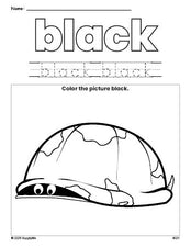 Free turtle color black coloring page and color worksheet, black worksheet for preschoolers to learn colors, printable PDF