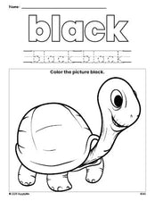 Free turtle color black coloring page and color worksheet, black worksheet for preschoolers to learn colors, printable PDF