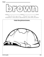 Free turtle color brown coloring page and color worksheet, brown worksheet for preschoolers to learn colors, printable PDF