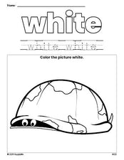 Free turtle color white coloring page and color worksheet, white worksheet for preschoolers to learn colors, printable PDF