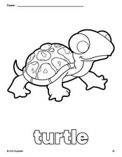 Free printable turtle coloring page for preschool, pre-k, and kindergarten, PDF