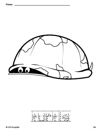 Free printable turtle coloring page and word tracing worksheet, letter formation guides, perfect for preschool, pre-k, and kindergarten, PDF