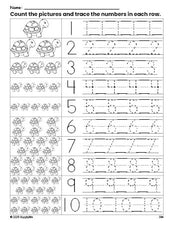 Free printable turtle counting worksheet for preschool and pre-k with number tracing practice 1-10, PDF