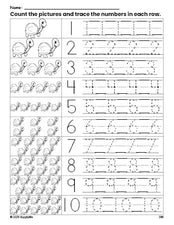 Free printable turtle counting worksheet for preschool and pre-k with number tracing practice 1-10, PDF