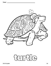 Free printable turtle St. Patrick's Day coloring page for preschool, pre-k, and kindergarten, PDF