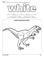 Free tyrannosaurus rex color white coloring page and color worksheet, white worksheet for preschoolers to learn colors, printable PDF