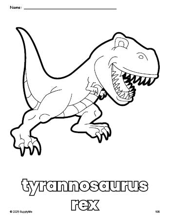 Free printable tyrannosaurus rex coloring page for preschool, pre-k, and kindergarten, PDF