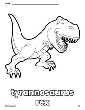 Free printable tyrannosaurus rex coloring page for preschool, pre-k, and kindergarten, PDF