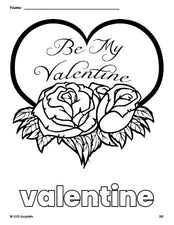 Free printable valentine Valentine's Day coloring page for preschool, pre-k, and kindergarten, PDF