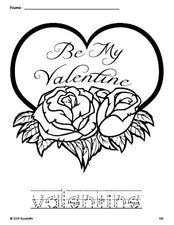 Free printable valentine Valentine's Day coloring page and word tracing worksheet, letter formation guides, perfect for preschool, pre-k, and kindergarten, PDF