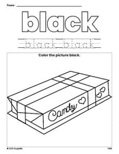 Free Valentine's Day chocolates color black coloring page and color worksheet, black worksheet for preschoolers to learn colors, printable PDF