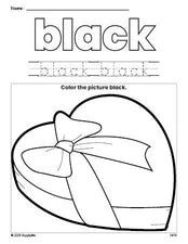 Free Valentine's Day chocolates color black coloring page and color worksheet, black worksheet for preschoolers to learn colors, printable PDF