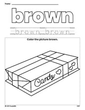 Free Valentine's Day chocolates color brown coloring page and color worksheet, brown worksheet for preschoolers to learn colors, printable PDF