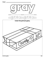 Free Valentine's Day chocolates color gray coloring page and color worksheet, gray worksheet for preschoolers to learn colors, printable PDF