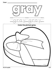 Free Valentine's Day chocolates color gray coloring page and color worksheet, gray worksheet for preschoolers to learn colors, printable PDF