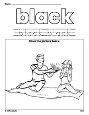 Free Valentine's Day couple color black coloring page and color worksheet, black worksheet for preschoolers to learn colors, printable PDF