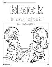 Free Valentine's Day couple color black coloring page and color worksheet, black worksheet for preschoolers to learn colors, printable PDF