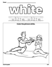 Free Valentine's Day couple color white coloring page and color worksheet, white worksheet for preschoolers to learn colors, printable PDF