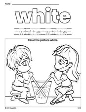 Free Valentine's Day couple color white coloring page and color worksheet, white worksheet for preschoolers to learn colors, printable PDF