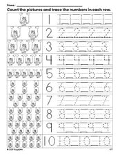 Free printable Valentine's Day couple counting worksheet for preschool and pre-k with number tracing practice 1-10, PDF