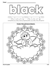 Free Valentine's Day cupid color black coloring page and color worksheet, black worksheet for preschoolers to learn colors, printable PDF