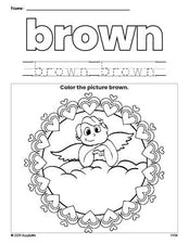 Free Valentine's Day cupid color brown coloring page and color worksheet, brown worksheet for preschoolers to learn colors, printable PDF