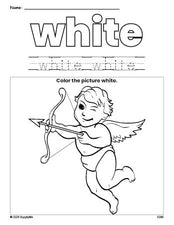 Free Valentine's Day cupid color white coloring page and color worksheet, white worksheet for preschoolers to learn colors, printable PDF