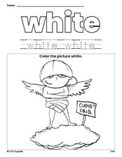 Free Valentine's Day cupid color white coloring page and color worksheet, white worksheet for preschoolers to learn colors, printable PDF