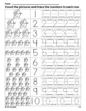 Free printable Valentine's Day cupid counting worksheet for preschool and pre-k with number tracing practice 1-10, PDF