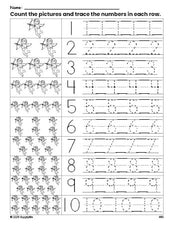 Free printable Valentine's Day cupid counting worksheet for preschool and pre-k with number tracing practice 1-10, PDF